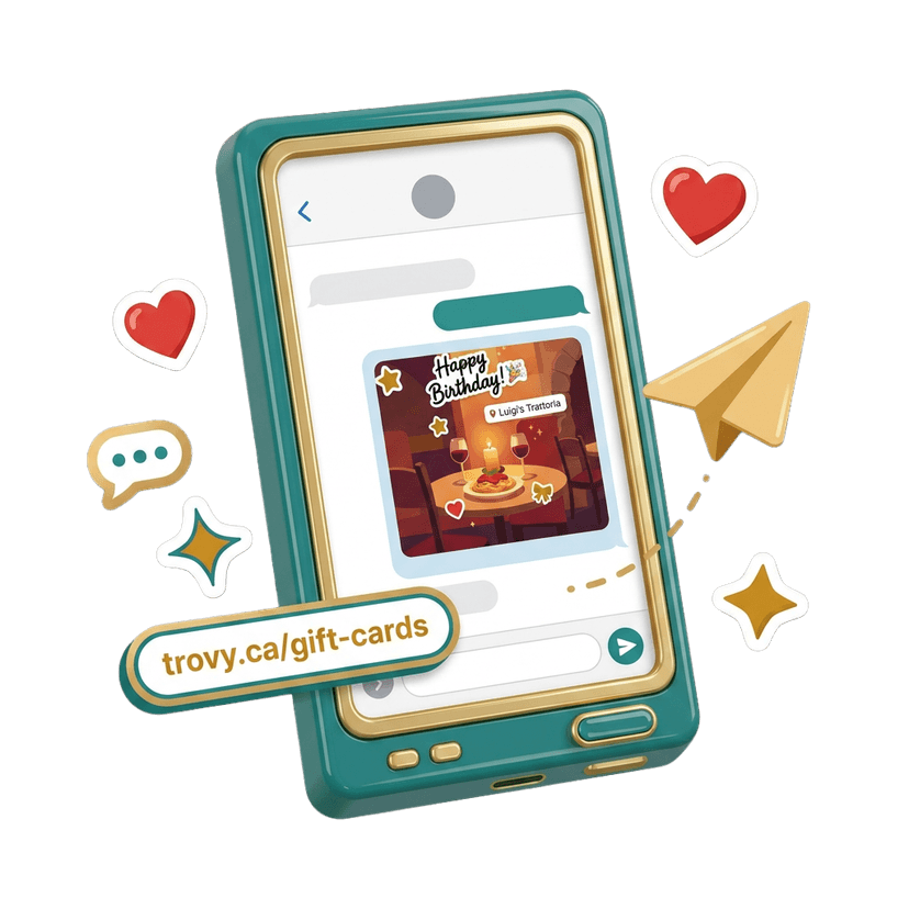A trovy gift card being shared as a link in a phone message thread
