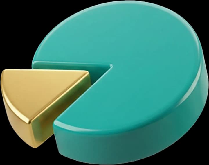 A teal pie with one gold slice lifted out