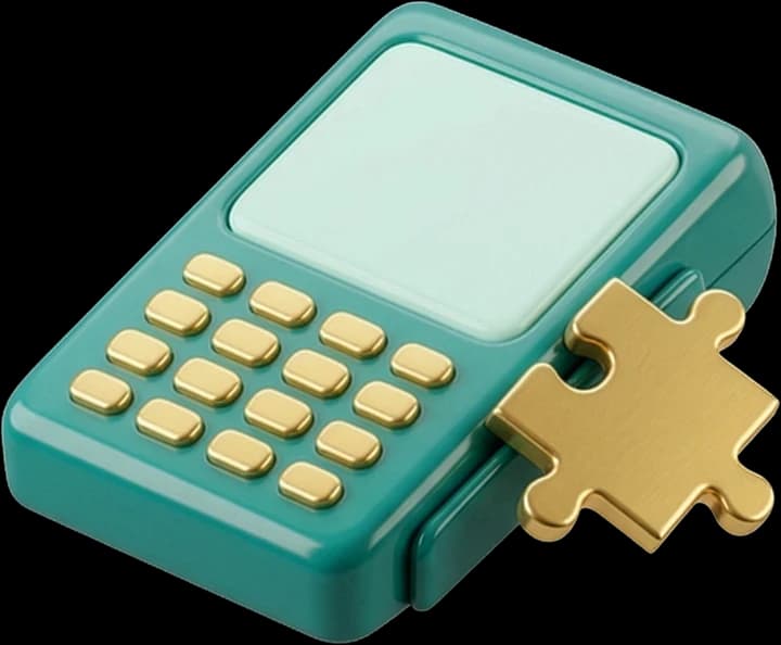 A teal card terminal with a gold puzzle piece clicking into its side